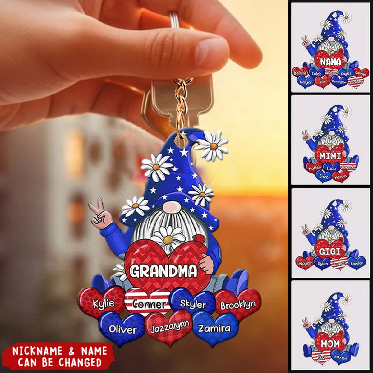4th Of July Grandma- Mom Happy Independence Day Personalized Acrylic Keychain