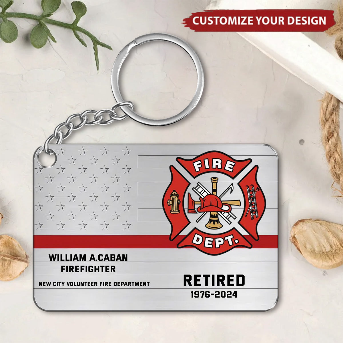 Personalized Firefighter Custom Department & Name Keychain