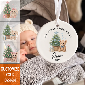 Personalized Bear & Bunny Baby First Christmas Ornament