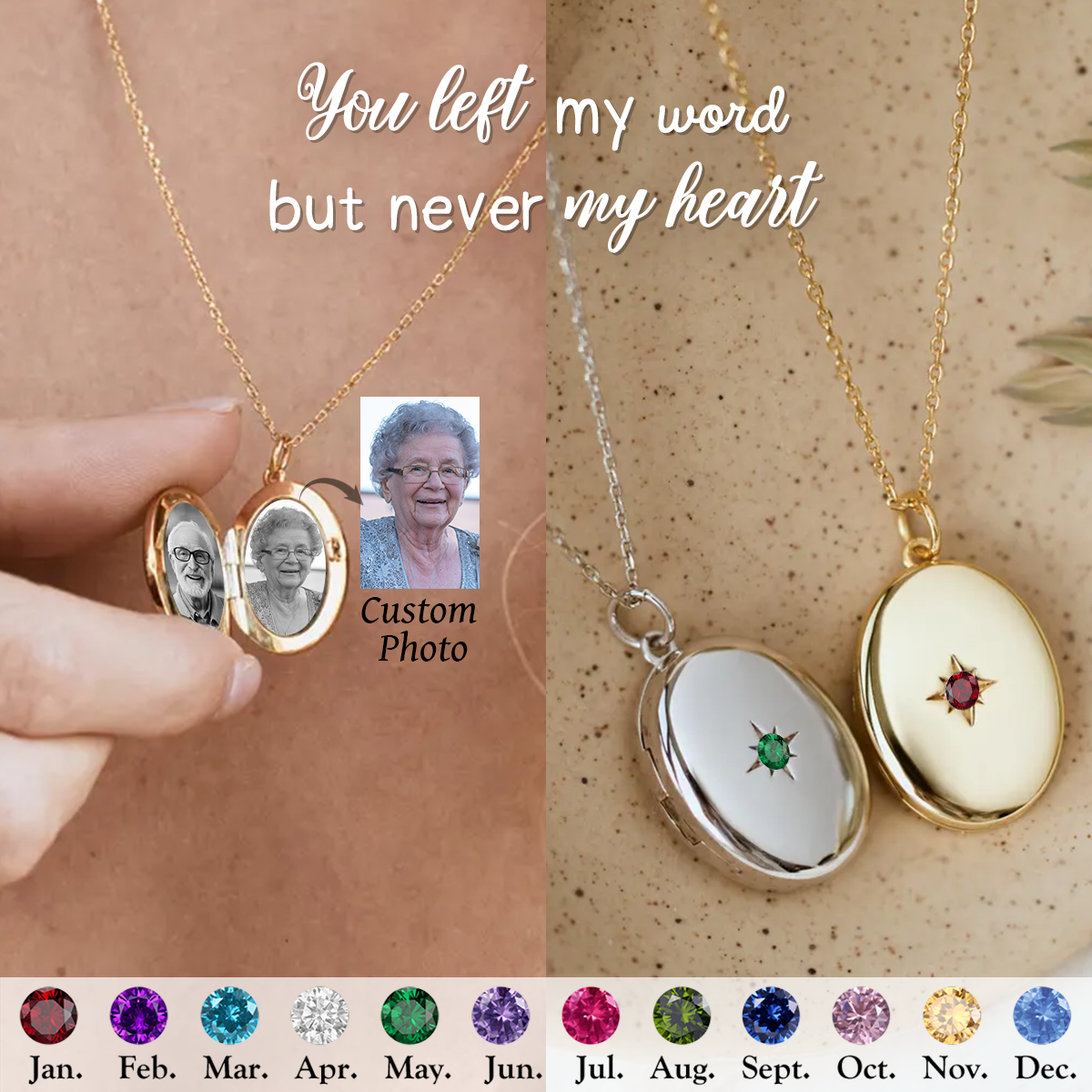 Personalized Custom Photo Locket Birthstone Necklace
