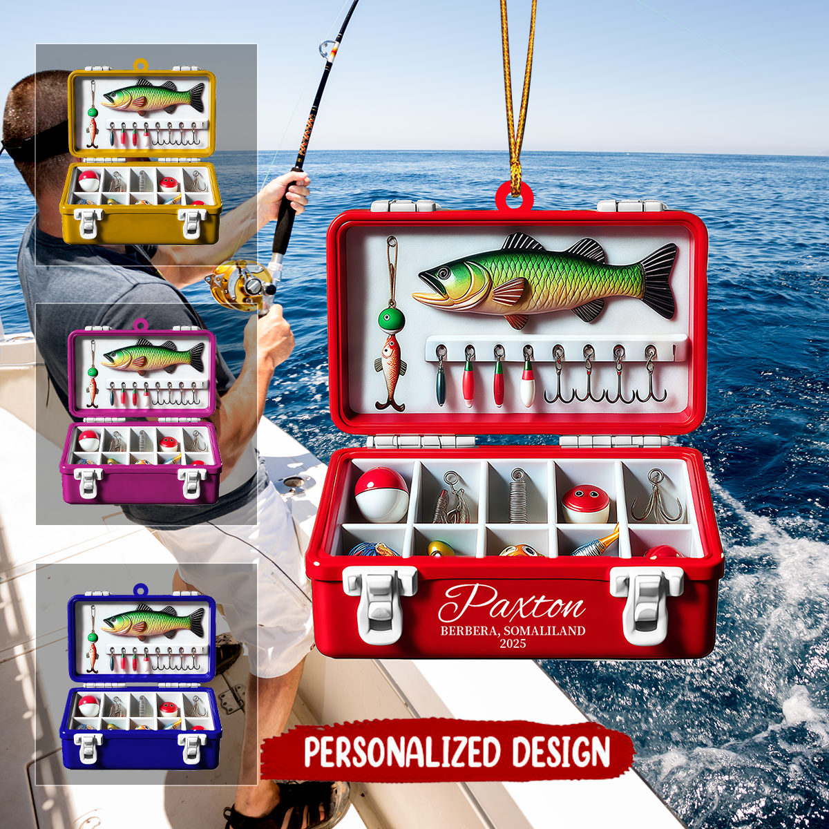 Personalized Fishing Tackle Box Ornament, Fisherman Ornament