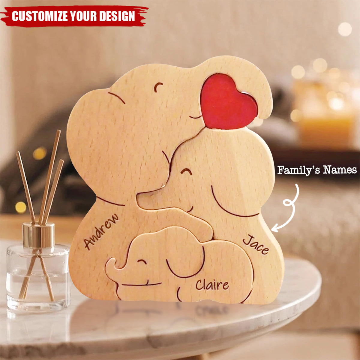 Personalized Wooden Elephant Family Puzzle - Family Decor Gift