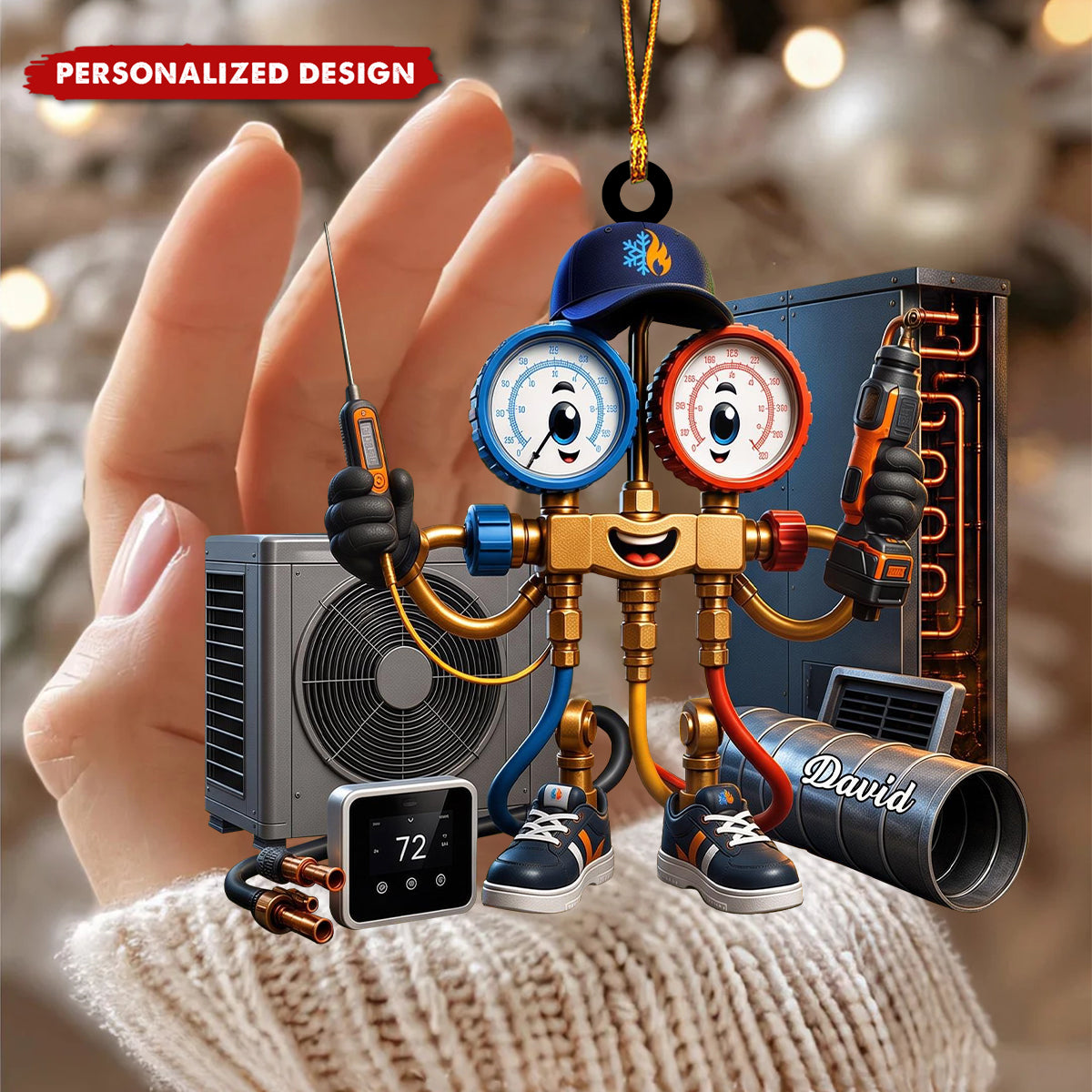 Personalized HVAC Unit Christmas Ornament, Custom AC Technician Gift