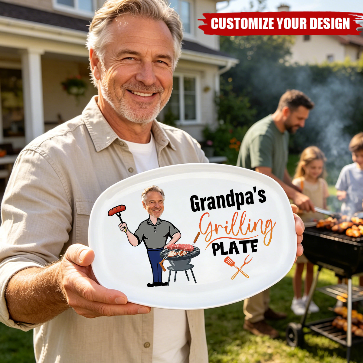 Personalized Daddy’s Grilling Plate, Custom Face Father’s Day Gift