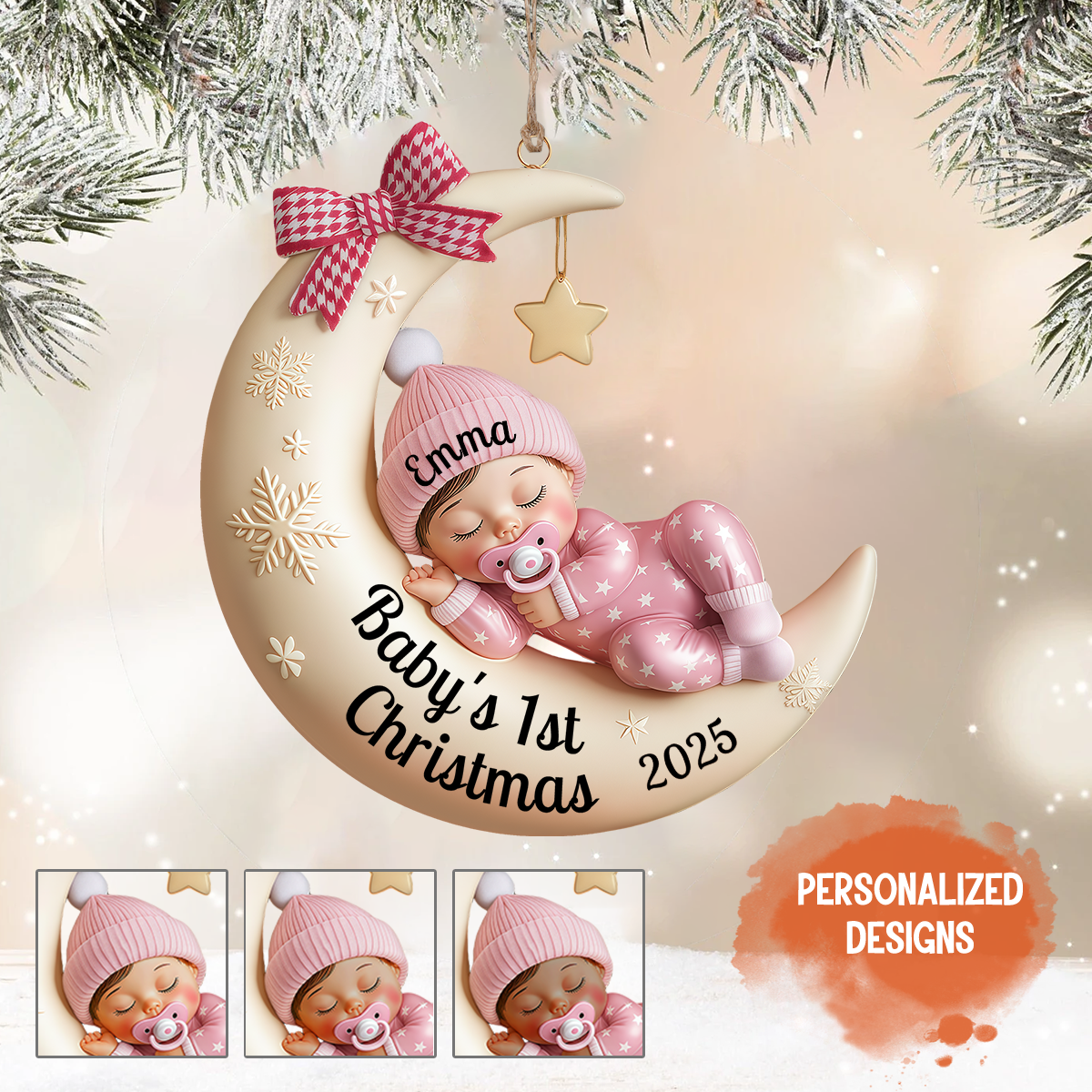 Personalized Baby’s First Christmas Ornament, Moon Acrylic Keepsake