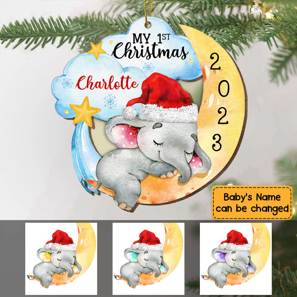 Elephant Baby First Christmas - Personalized Christmas Acrylic Ornament