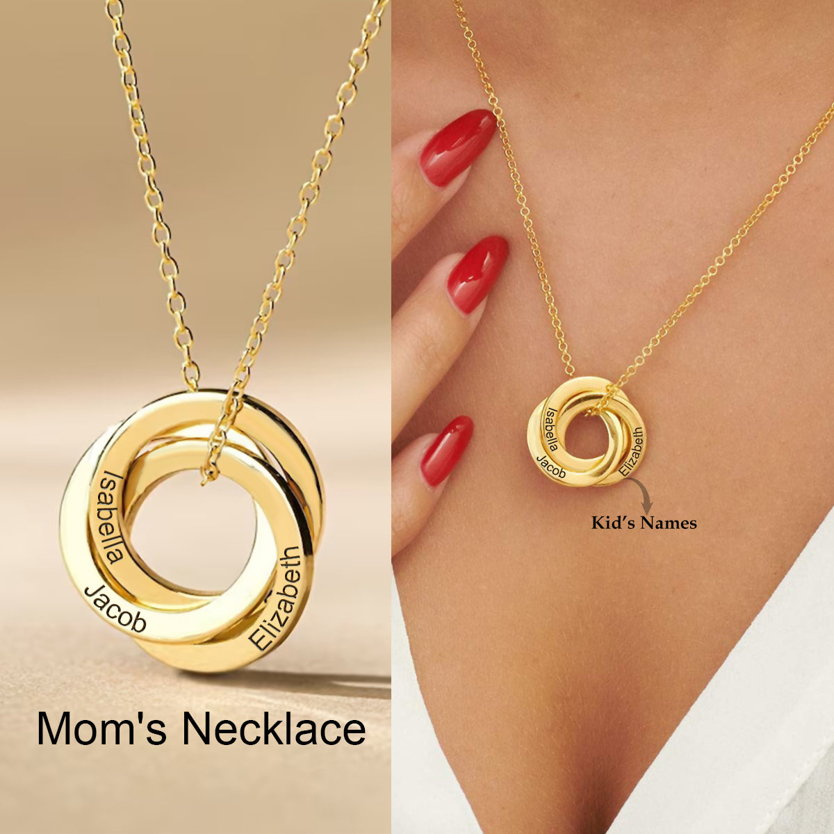 Personalized Name Engraving Round Necklace，Gift For Grandma, Mother, Wife