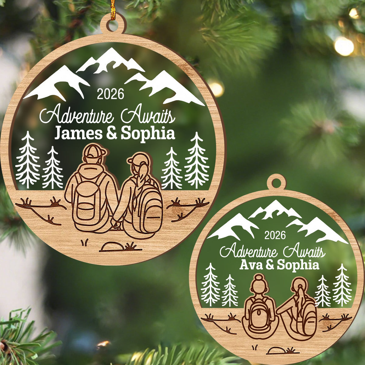 Personalized Hiking Couple Ornament, Traveling Outdoors Gift