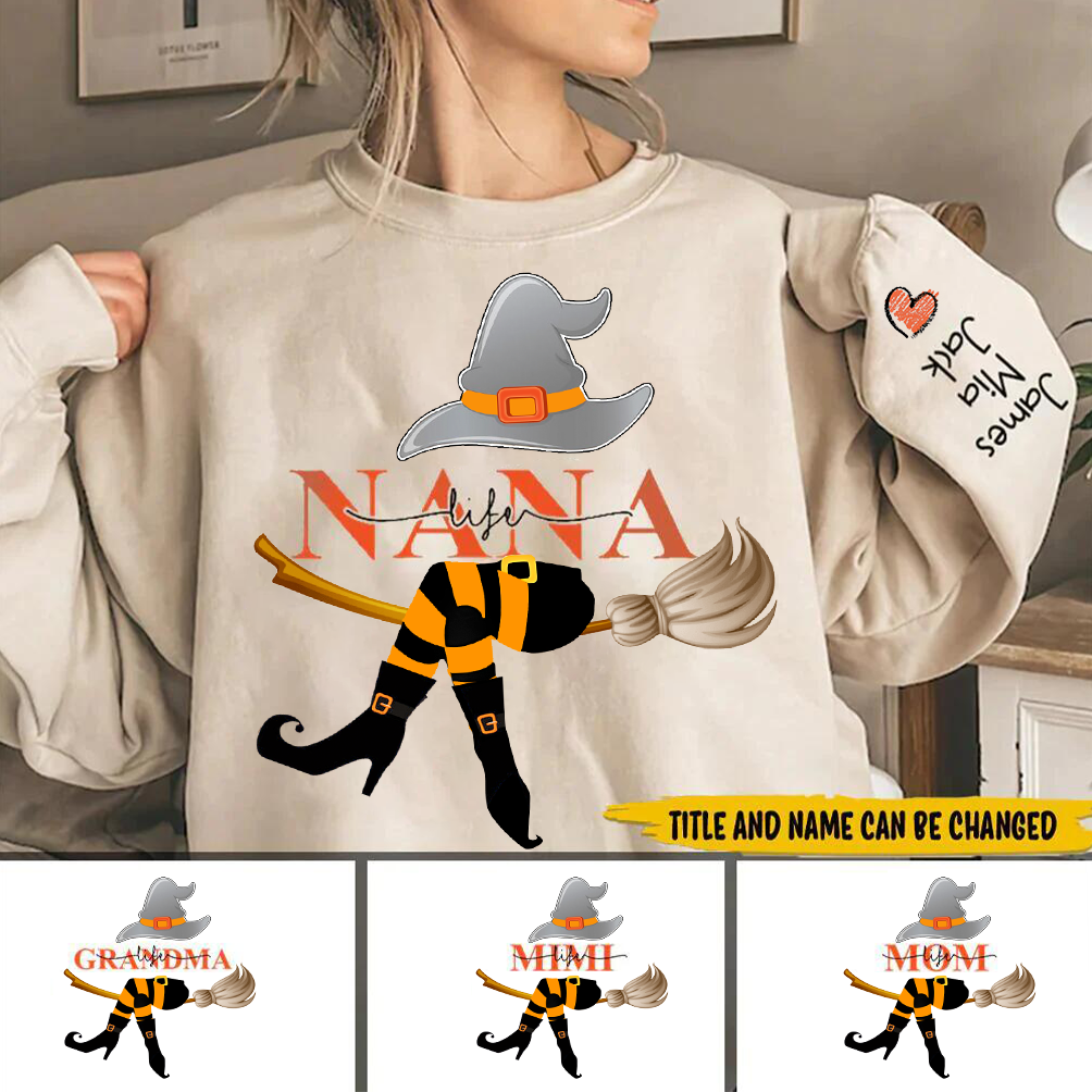 Personalized Grandma Life Witch With Grandkids Halloween Sweatshirt