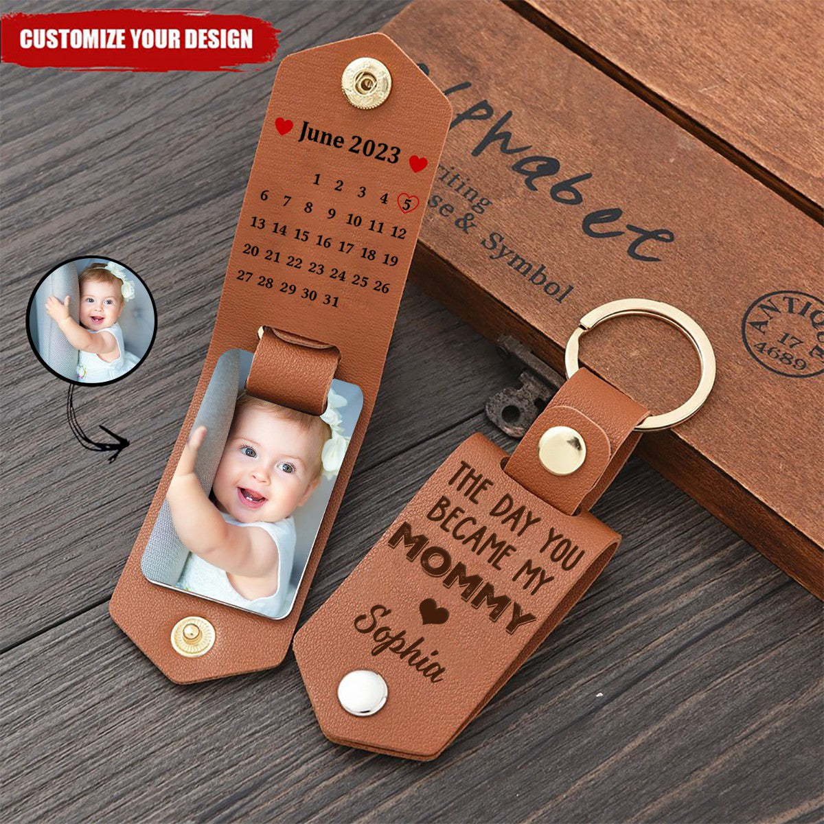 Calendar Custom Photo The Day You Became My Daddy Mommy Personalized Leather Keychain