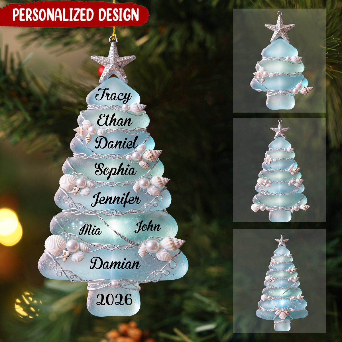 Personalized Sea Glass Family Tree Ornament, 2026 Christmas Tree Decor