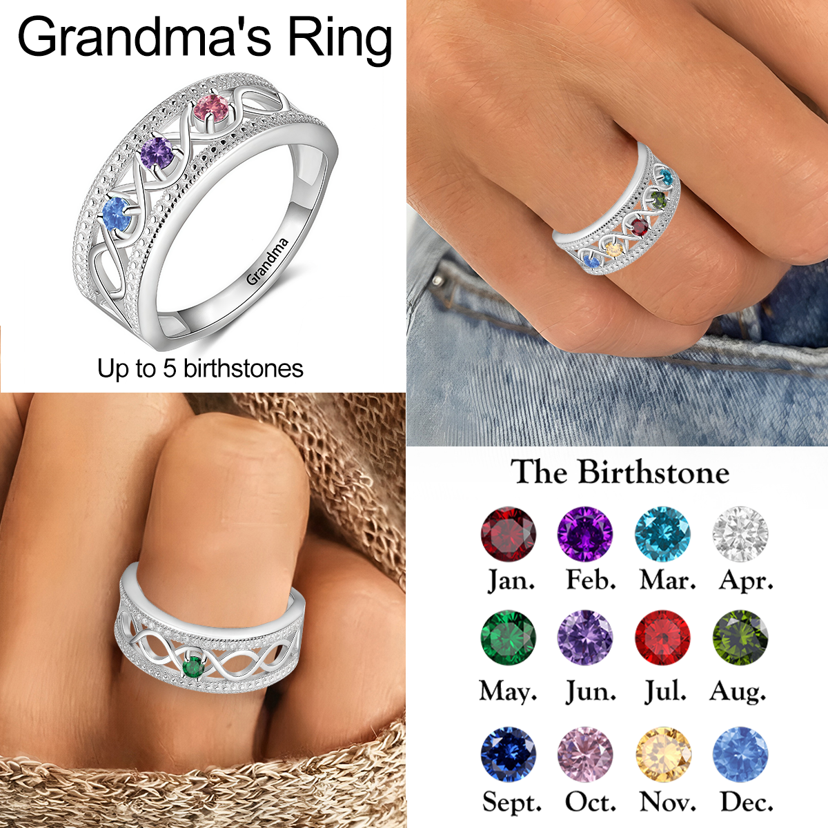 1a??5 Birthstones, Custom Infinity Family Ring For Mother, Grandma