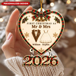 Custom First Christmas Wooden Ornament - Personalized Anniversary Christmas Wedding Gifts