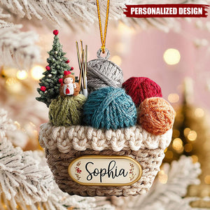 Personalized Knitting Basket Christmas Ornament, Crochet Lover Holiday Gift 2025
