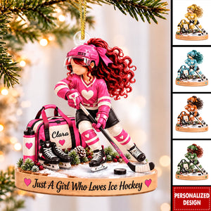 Personalized Ice Hockey Girl Ornament, Custom Name Christmas Gift