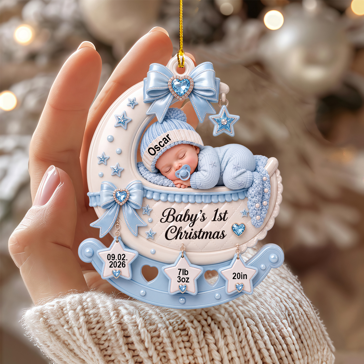 Personalized Custom Name Birth Stats Baby’s First Christmas Ornament
