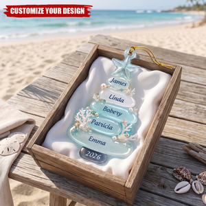 Custom Sea Glass Tree Ornament, Personalized Xmas Gift for Beach Lovers