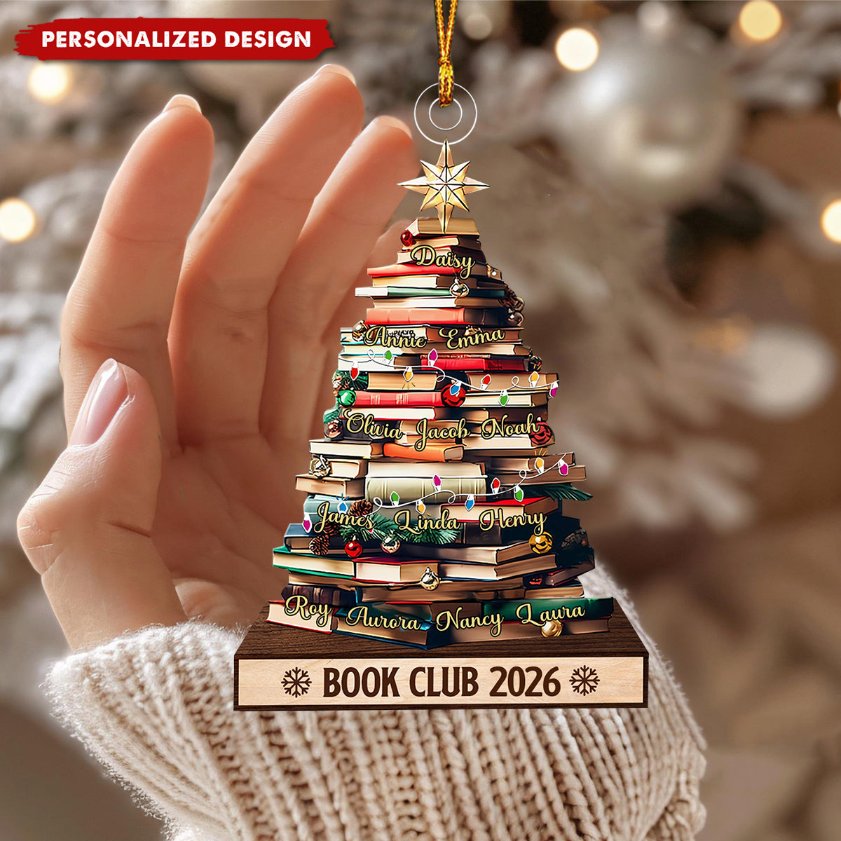 Christmas Tree Book Club Custom Names - Personalized Acrylic Ornament