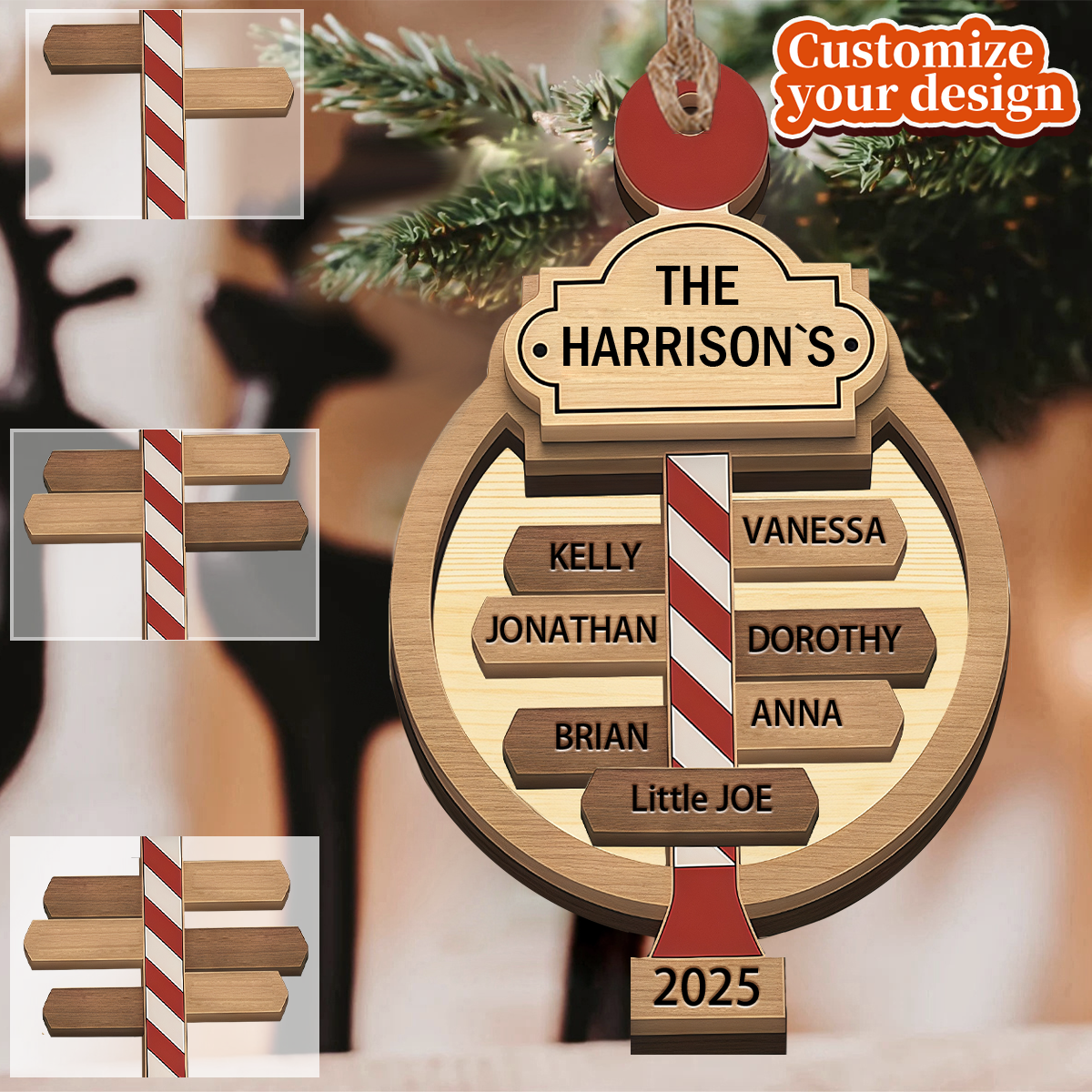 North Pole theme Christmas Post Sign - Family Personalized Wood Ornament