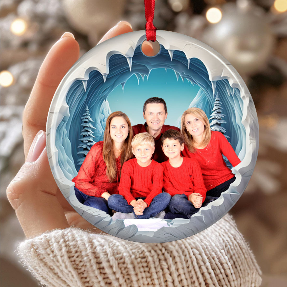 Custom Family Photo Ornament, Christmas Ceramic Pendant