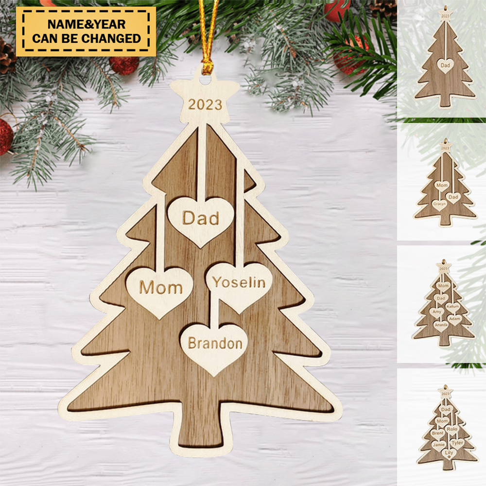 Happy Christmas - Personalized Custom Tree Shaped Wood Christmas Ornament