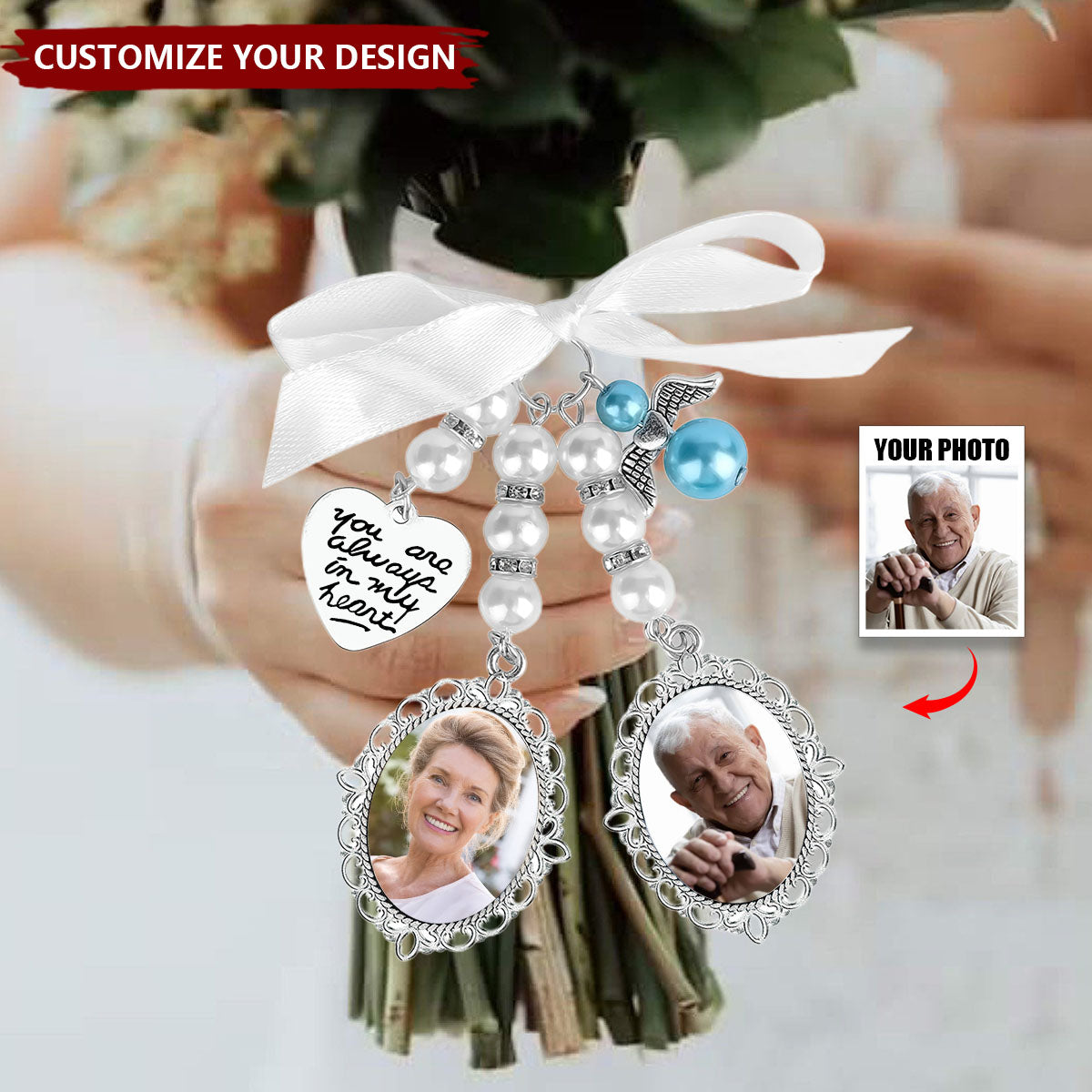 Personalised Wedding Bouquet Memorial Charm With Text & Photo