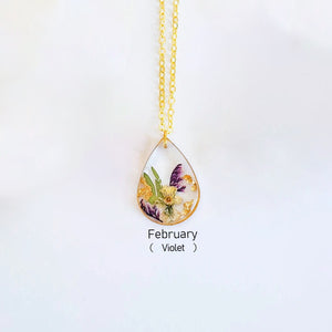 Birth Month Flower Necklace,Dried Flower Resin Jewelry Unique Gift For Her