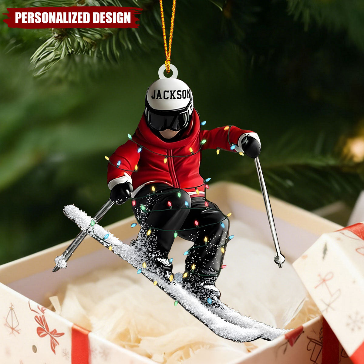 Personalized Skiing Ornament, Christmas Gift for Skiers