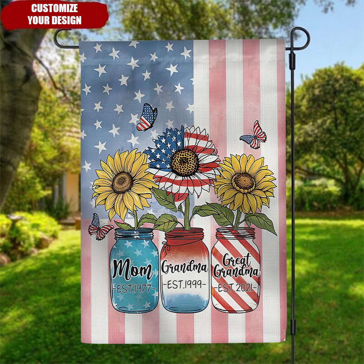 Fourth July Mom Grandma Great Grandma Personalized Independence Day Garden Flag