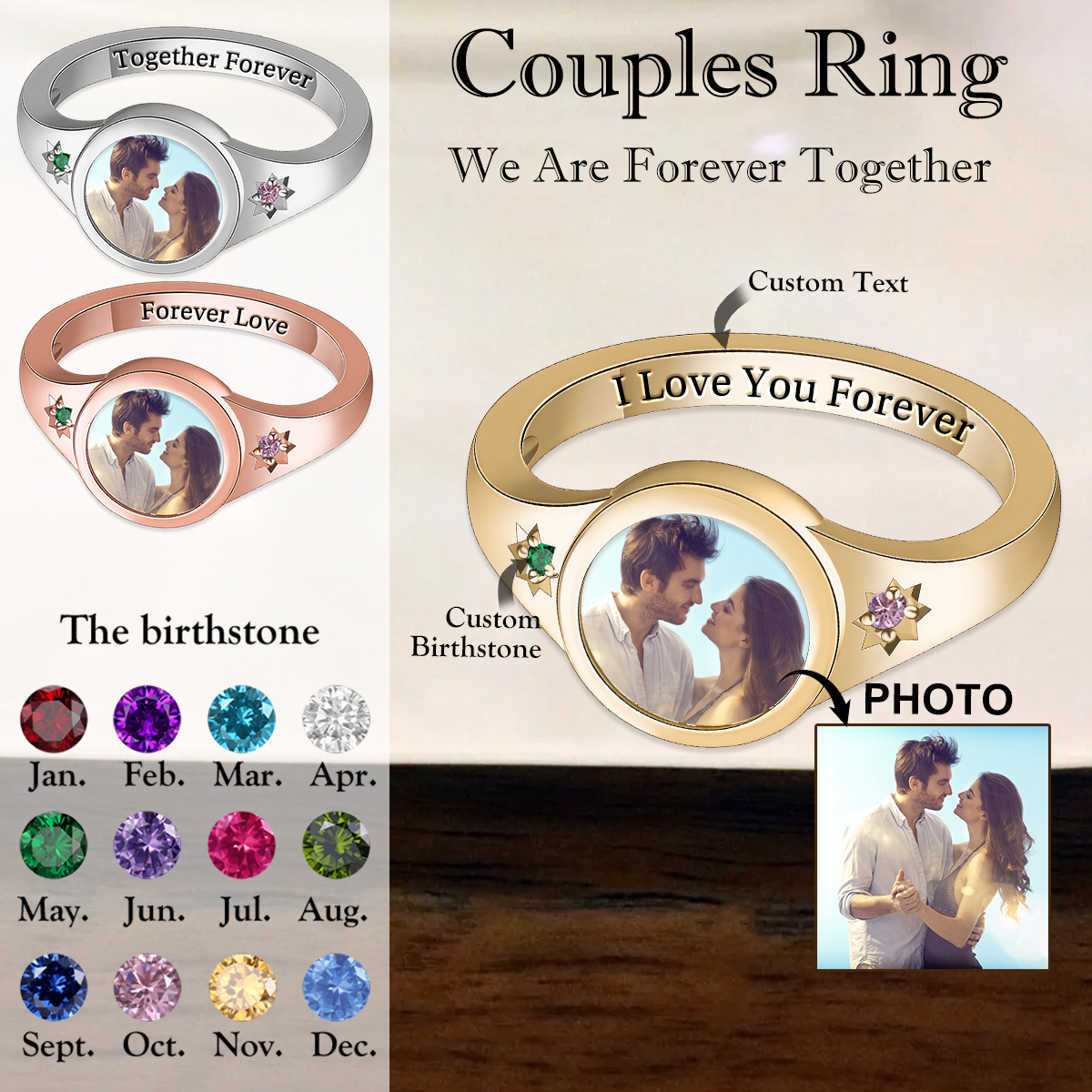 I Love You Forever - Personalized Upload Photo & Birthstone Ring