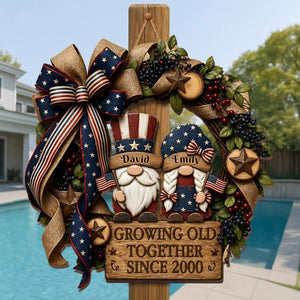 Growing Old Together Patriotic Couple Wreath Wood Sign, Personalized Gift