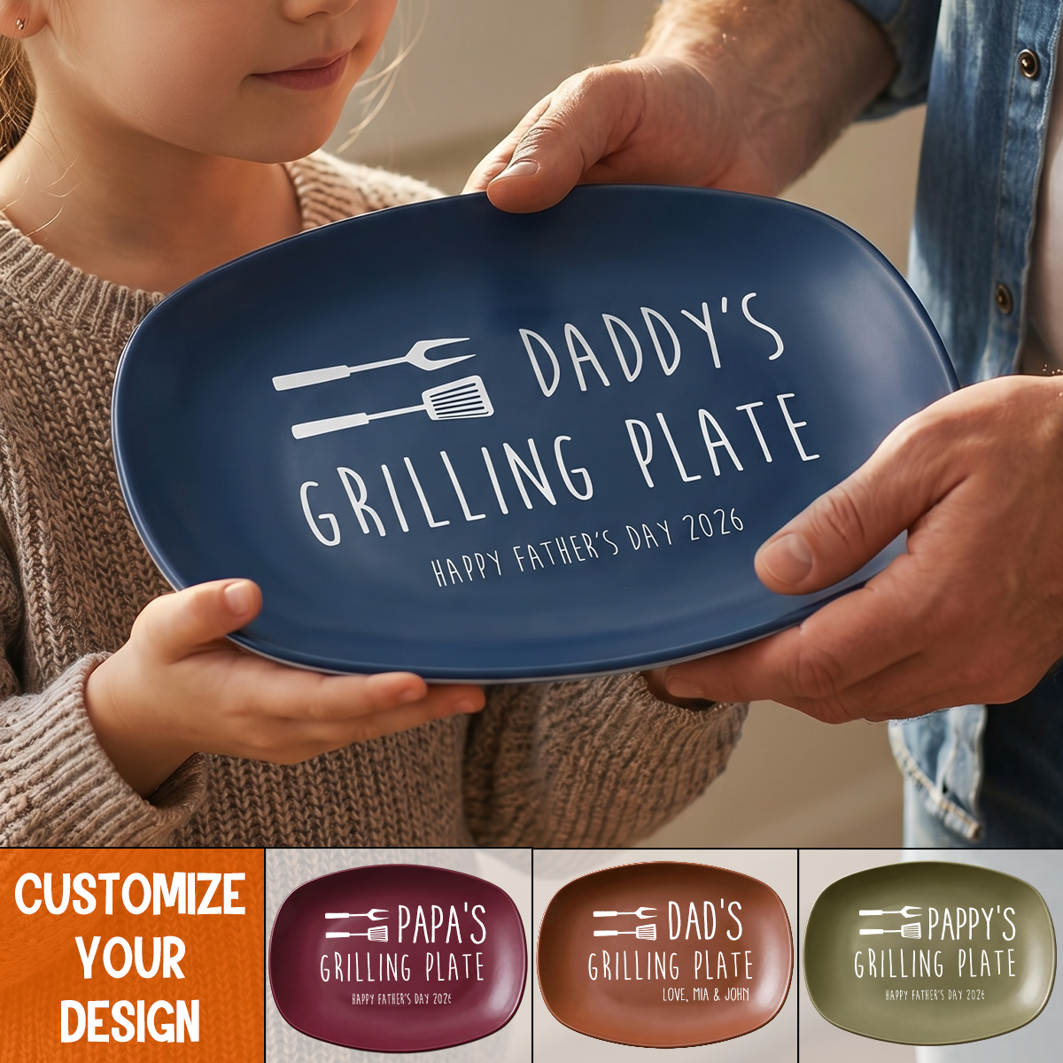 Personalized Grilling Plate Gift With Kids Names, BBQ Gift For Dad