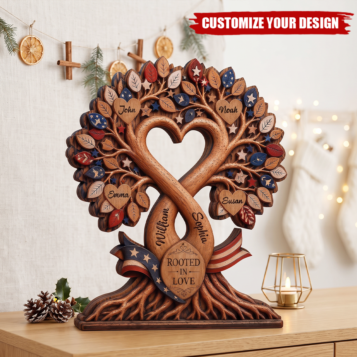 Personalized Family Tree Wooden Plaque, Custom Family Name Sign