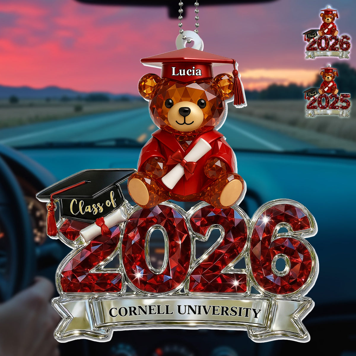 Class Of Year Graduation Bear With Diploma, Personalized Custom Acrylic Ornament