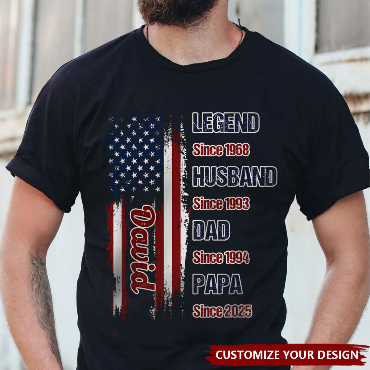 Personalized Legend Husband Dad Papa US Flag Dark T-Shirt