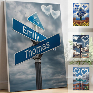 Personalized Name Vintage Street Sign Canvas, Gift for Couples, Wedding Wall Art