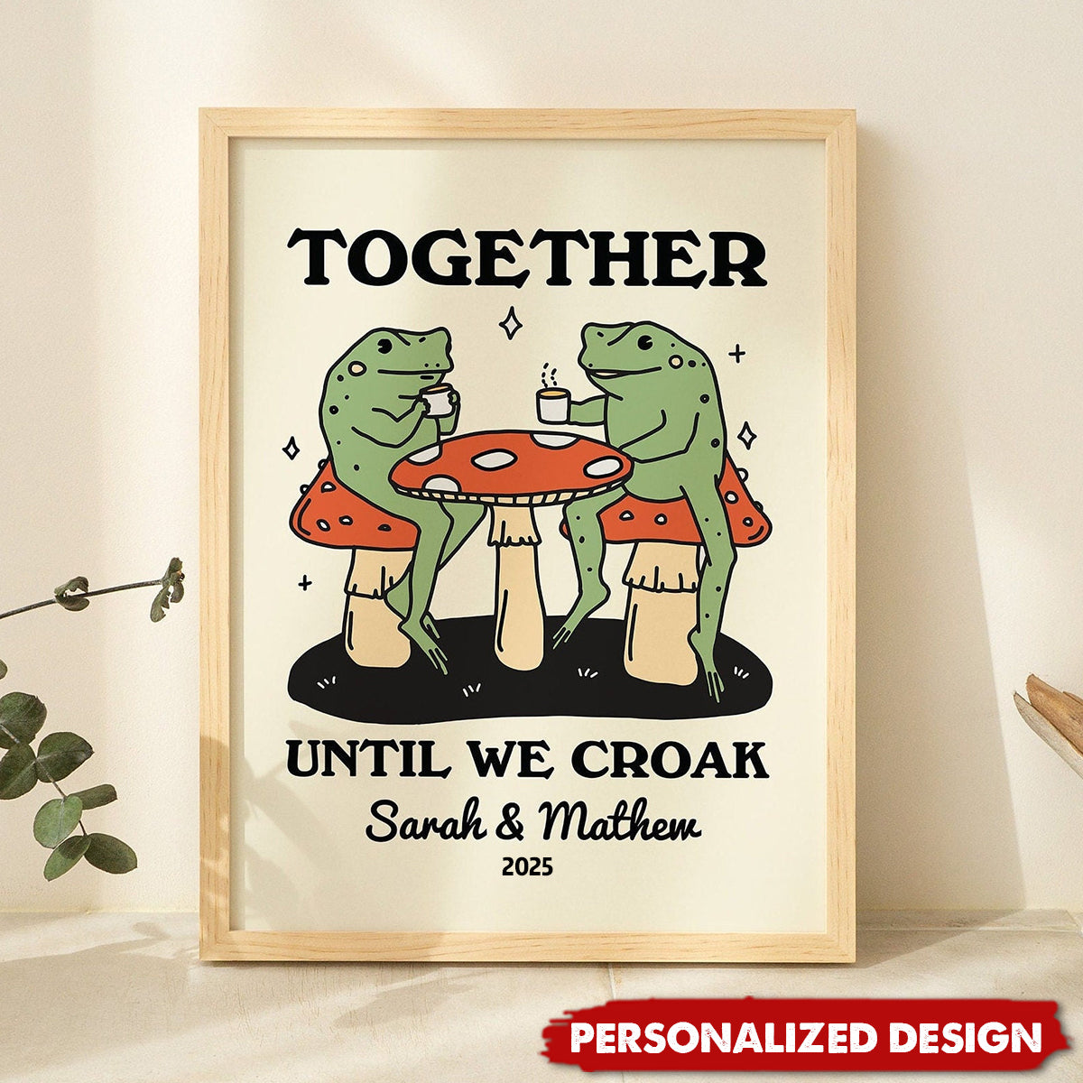 Personalized Couple Print, Custom Frog Illustration Wall decor, Anniversary Gift