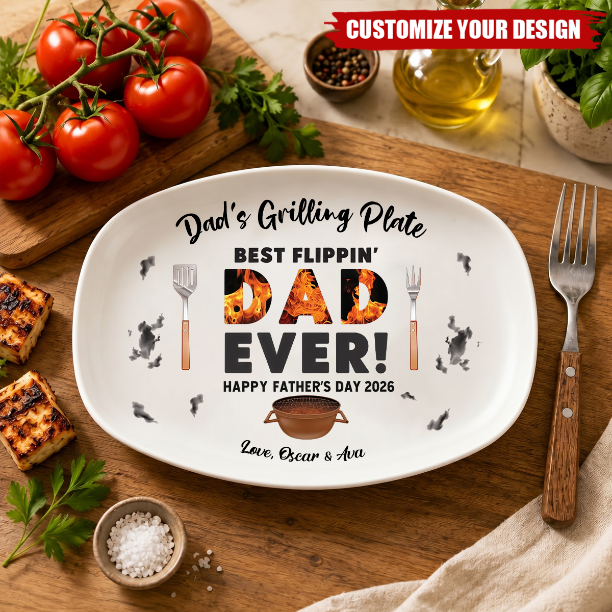 Personalized BBQ Grill Plate for Dad – Custom Father's Day Gift