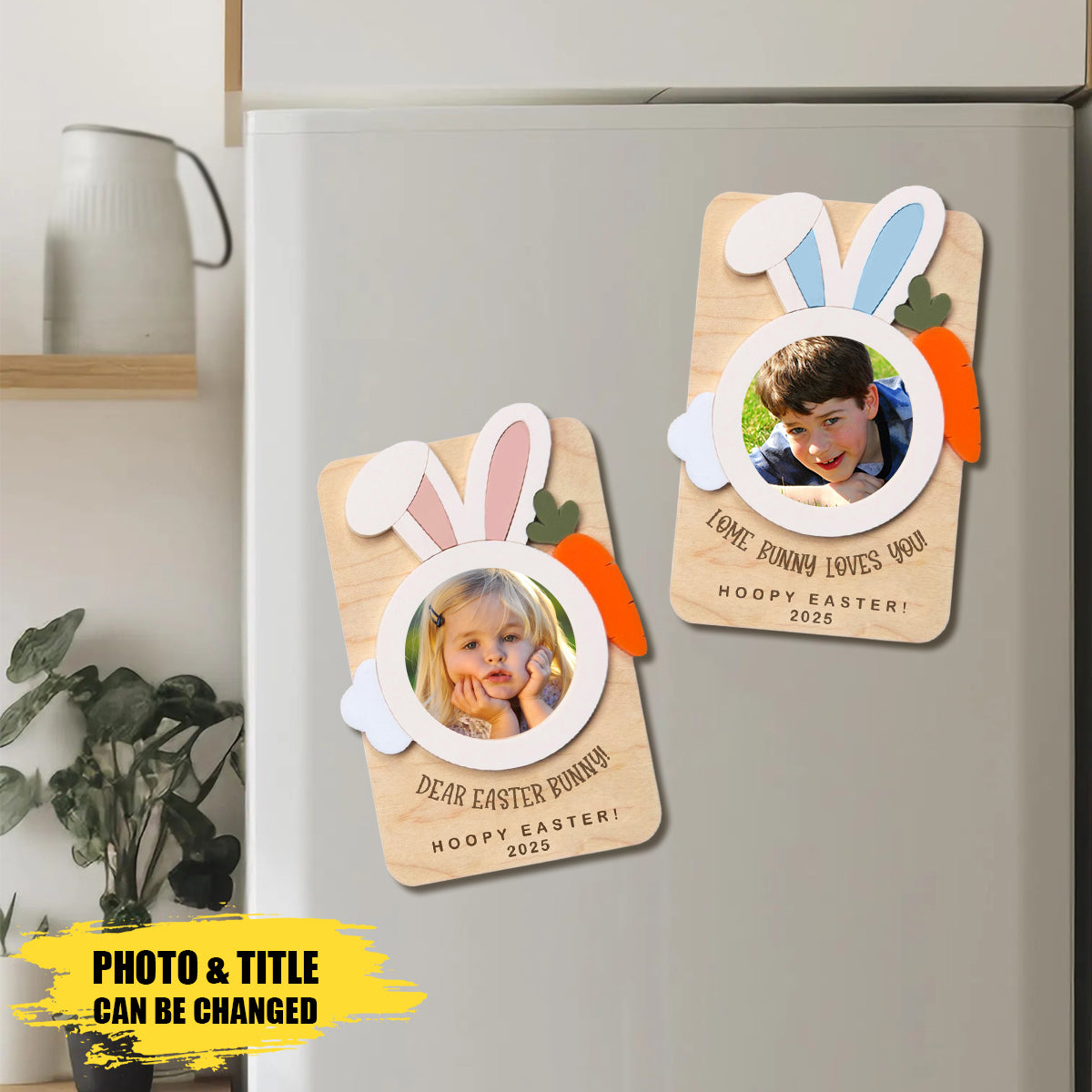 Personalized Easter Bunny Photo Frame Wood Fridge Magnet