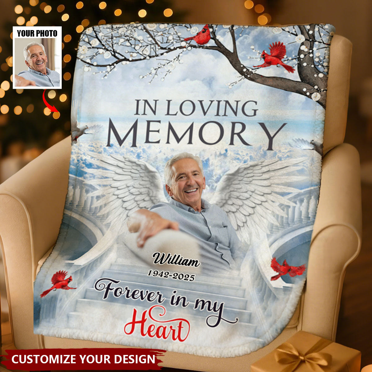 Memorial Upload Photo Wings In Loving Memory Personalized Blanket