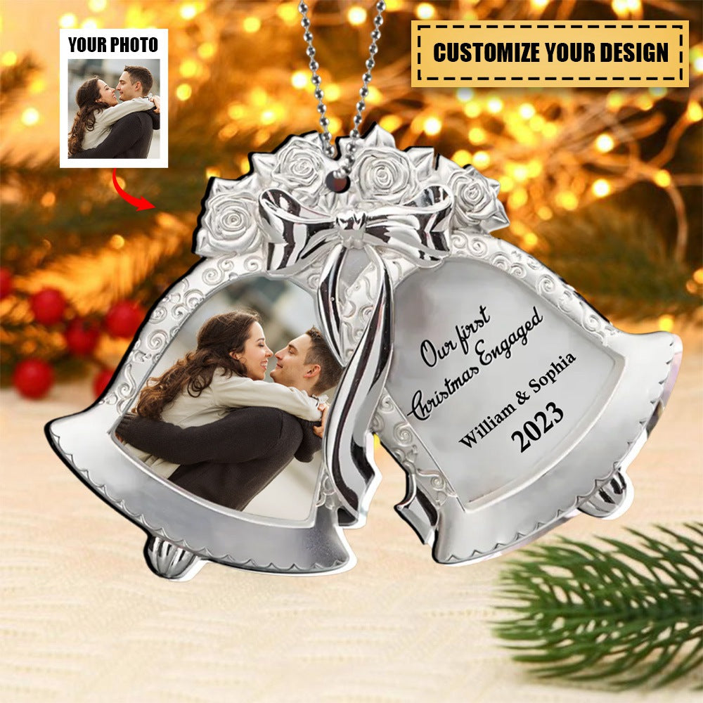 Our First Christmas Engaged-Custom Personalized Couple Bells Acrylic Ornament - Upload Photo - Christmas 2023