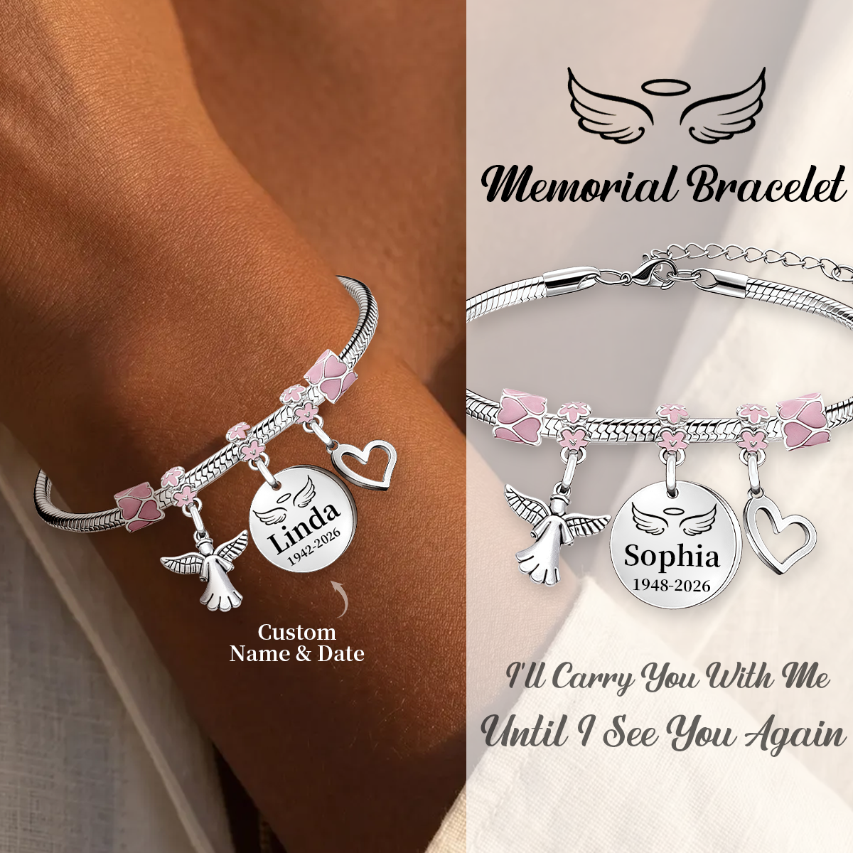 I'm Always With You, Personalized Angel Charm Memorial Bracelet