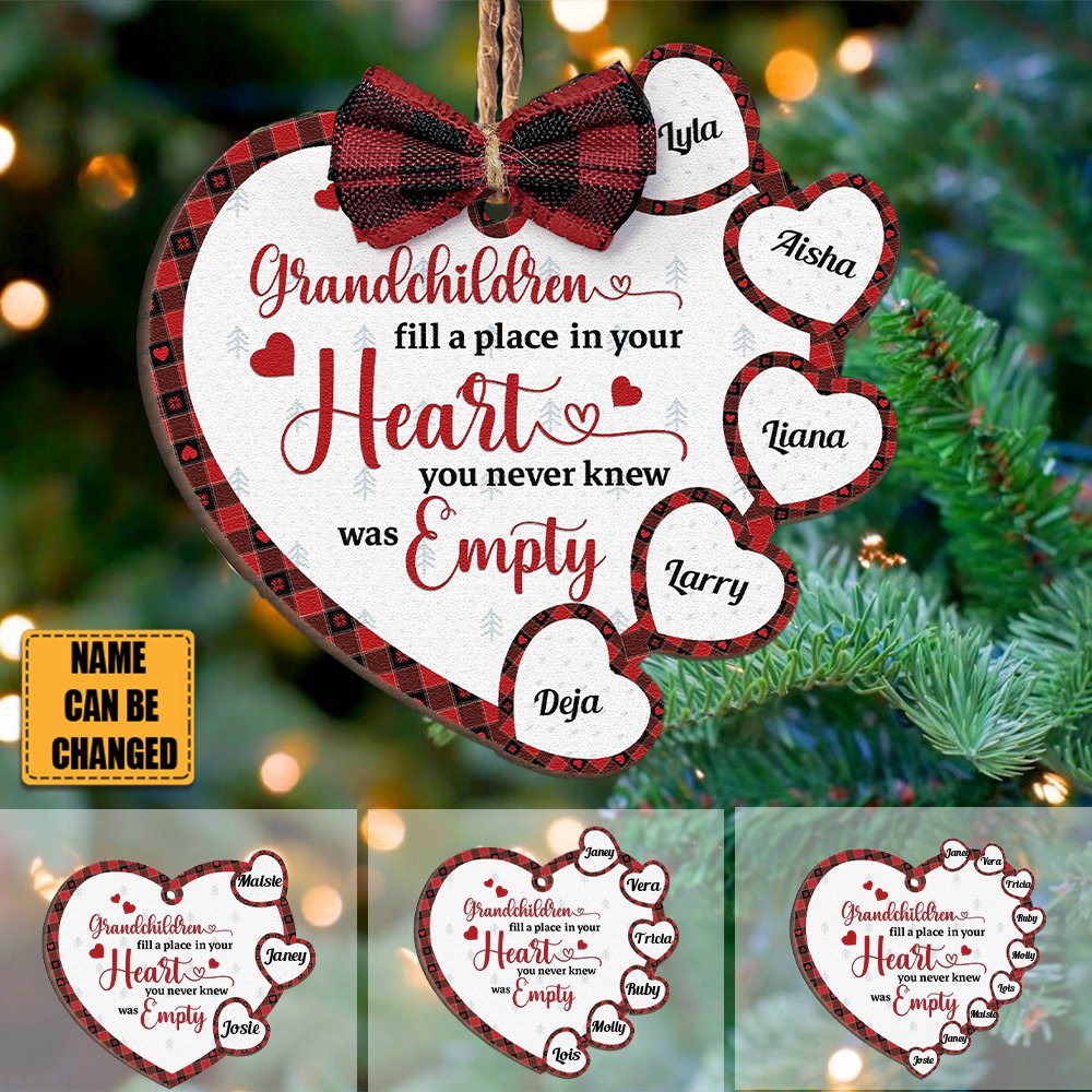 Grandchildren Fill A Place In Your Heart -Personalized Wooden Ornament