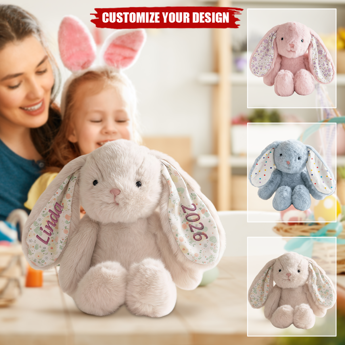 Custom Plush Bunny With Name & Year, Nursery Decor
