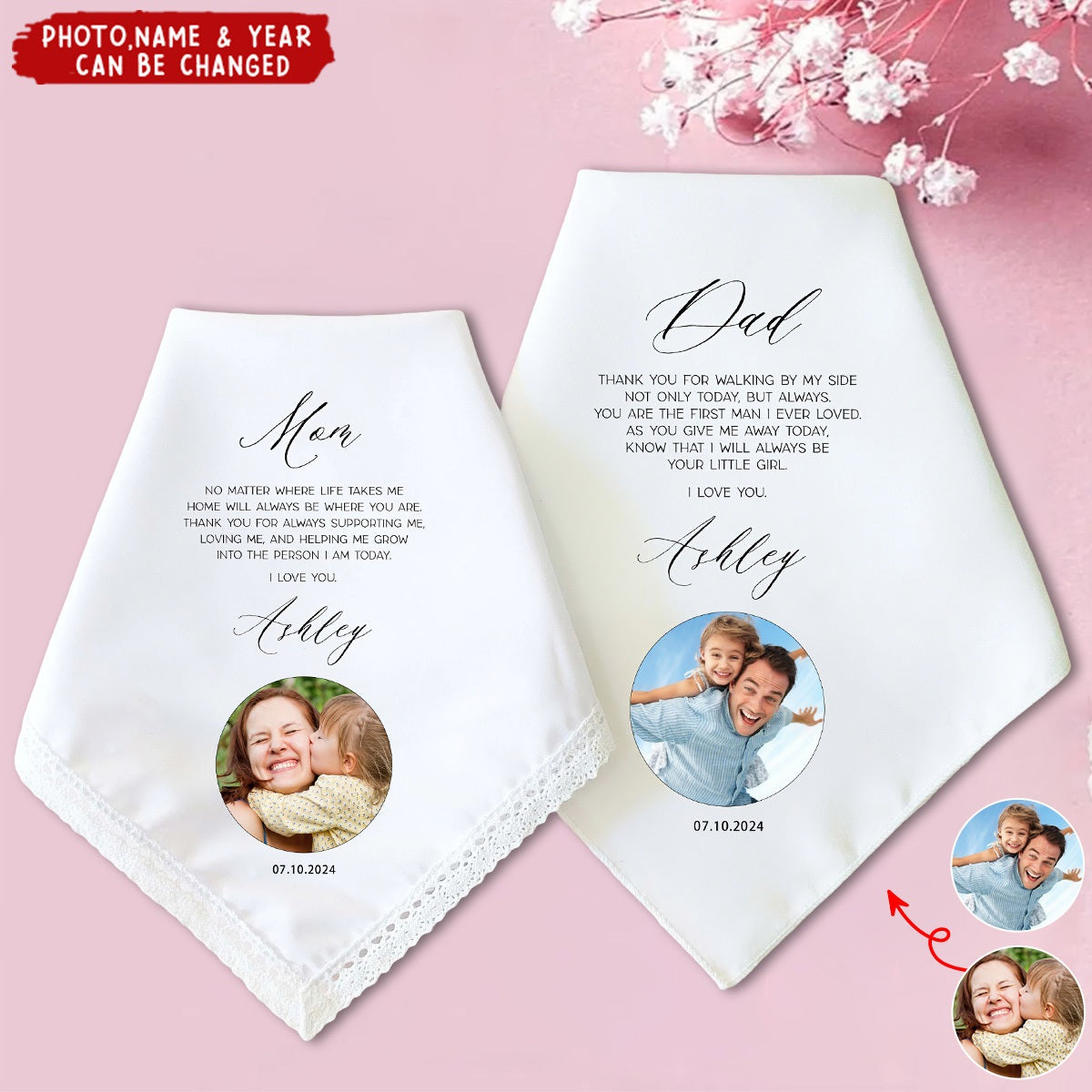 Custom Photo Wedding Gift for Parents, Personalized Wedding Handkerchief
