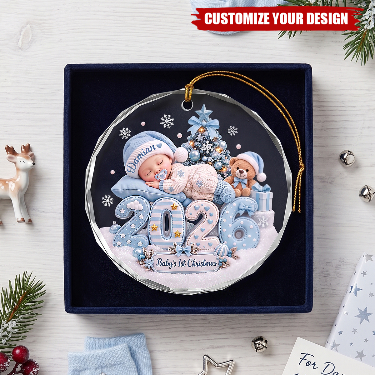 Personalized Baby's First Christmas Glass Ornament, Custom Baby Name 2026 Ornament