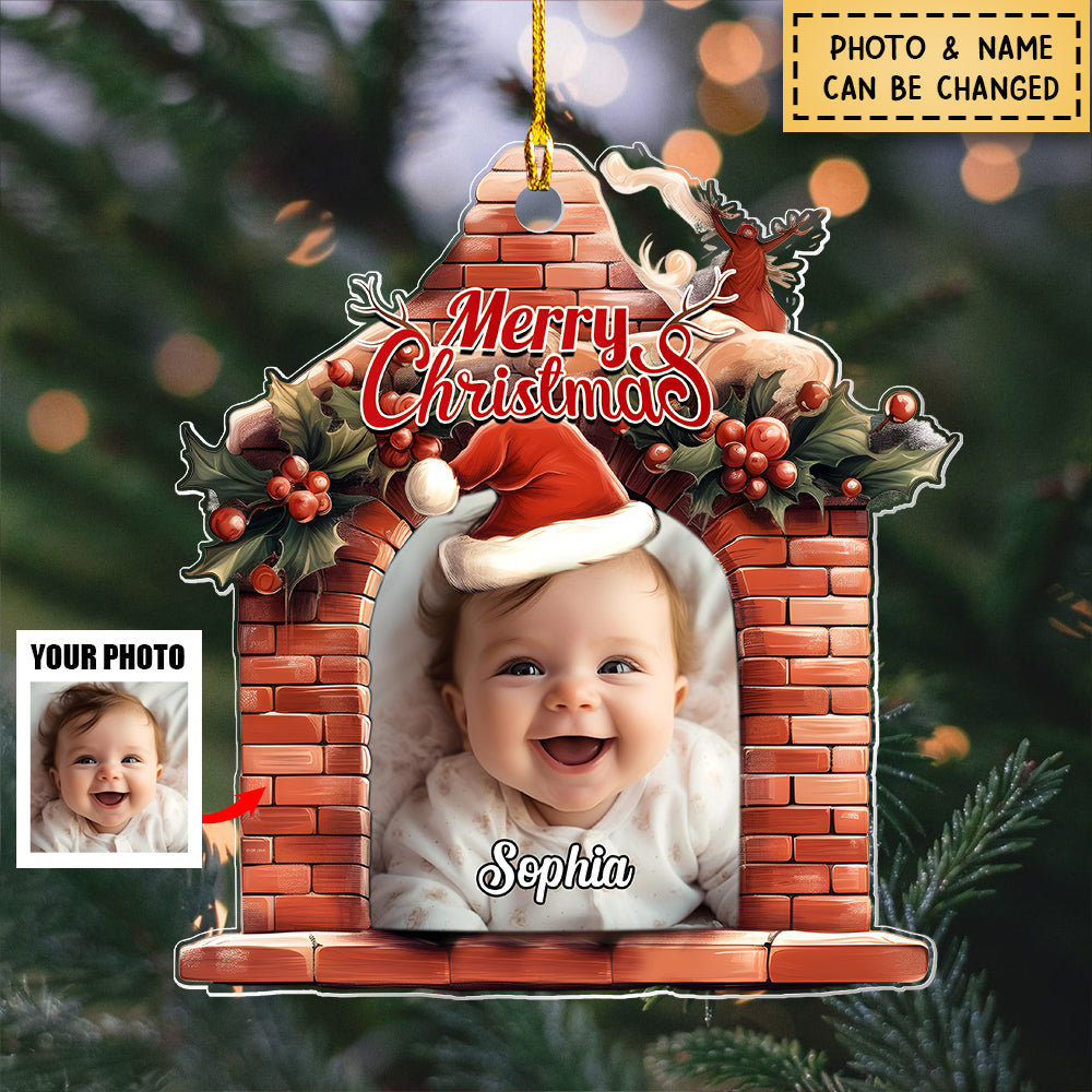 Merry Christmas Red House Upload Photo Personalized Custom Acrylic Ornament
