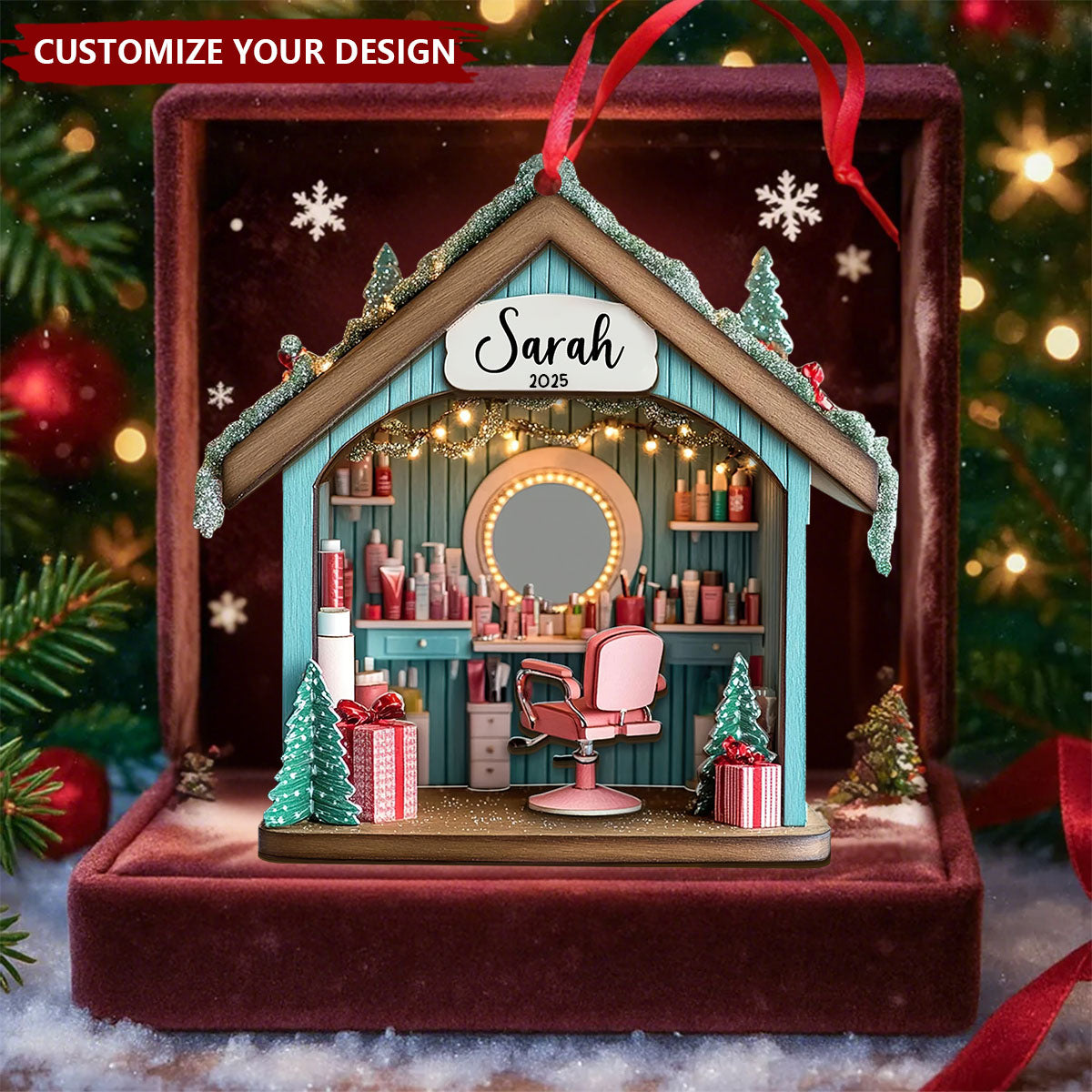 Personalized Custom Name Hair Salon Christmas Tree Ornament