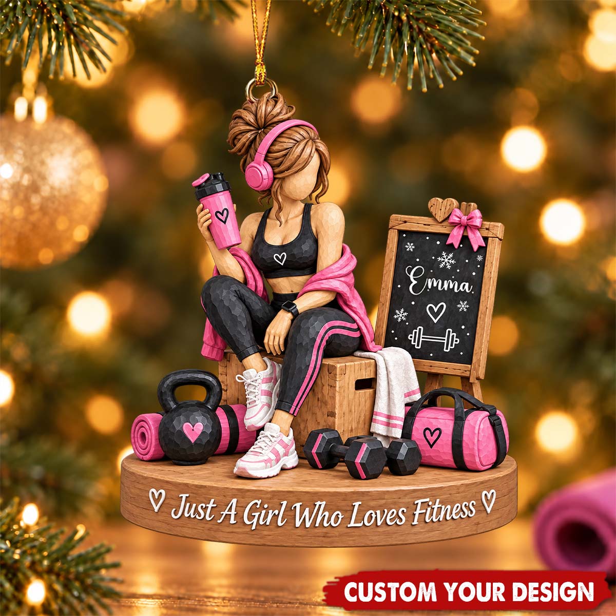 Personalized Fitness Gym Girl Ornament, Weightlifting Gym Lovers Keepsake For Her