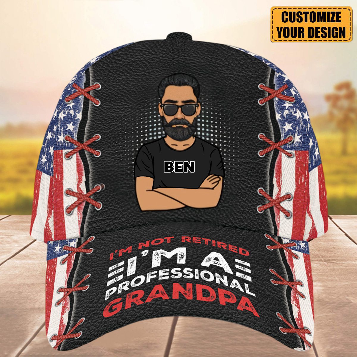 I'm Not Retired-Grandpa Dad American flag Personalized Cap